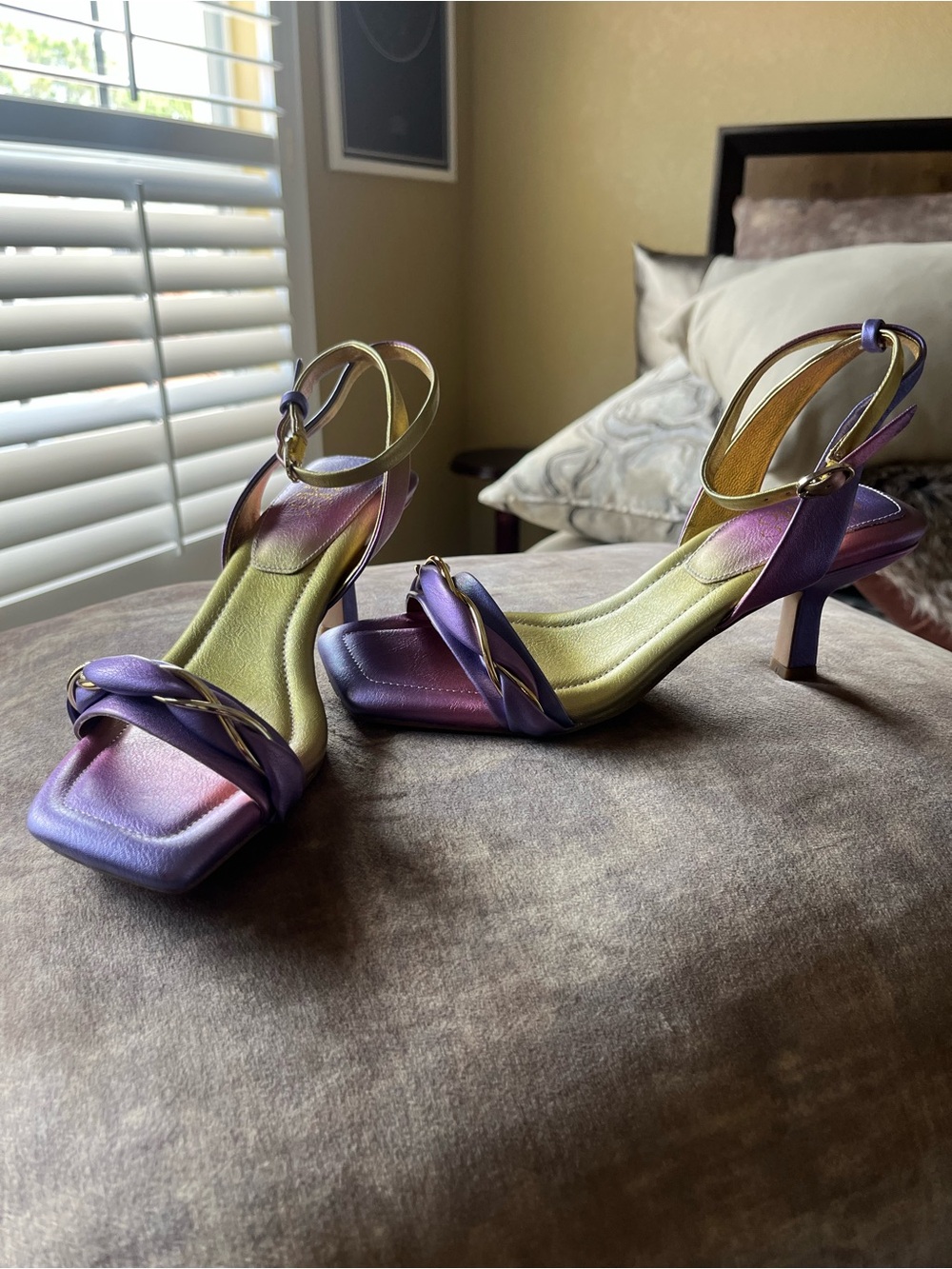 FrancoSarto Iridescent Purple & Gold Ankle-Strap Sandals